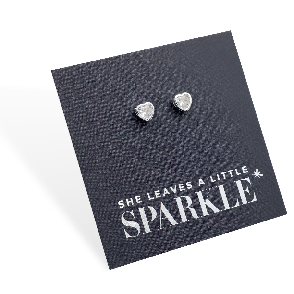 Clear Crystal Hearts - Sterling Silver Studs + CZ crystal - She Leaves A Little Sparkle (8109-R)