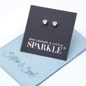 Clear Crystal Hearts - Sterling Silver Studs + CZ crystal - She Leaves A Little Sparkle (8109-R)