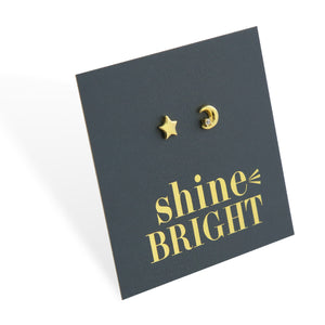 Star + Moon - 18k Gold Sterling Silver Studs + CZ - Shine Bright (8417-F)