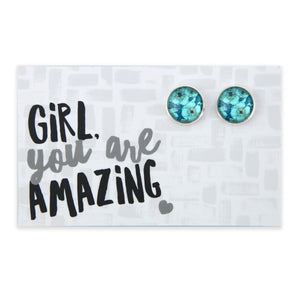 TEAL COLLECTION - Girl You Are Amazing - Bright Silver surround circle studs - Sky Bloom Bright (2313-R)