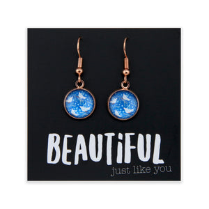 Blue Collection - Beautiful - Rose Gold Dangle Earrings - Snow Birds (12414)