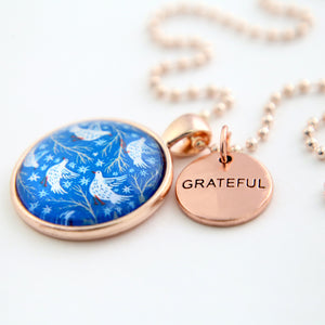 Blue Collection - Rose Gold 'GRATEFUL' Necklace - Snow Birds (10315)