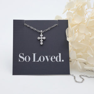 SO LOVED - Cross - Premium Fine Necklace - Sterling Silver + CZ (11624)