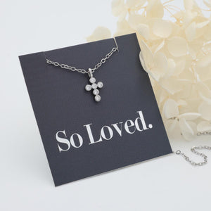 SO LOVED - Cross - Premium Fine Necklace - Sterling Silver + CZ (11624)