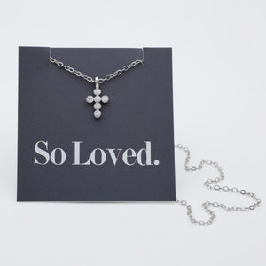 SO LOVED - Cross - Premium Fine Necklace - Sterling Silver + CZ (11624)