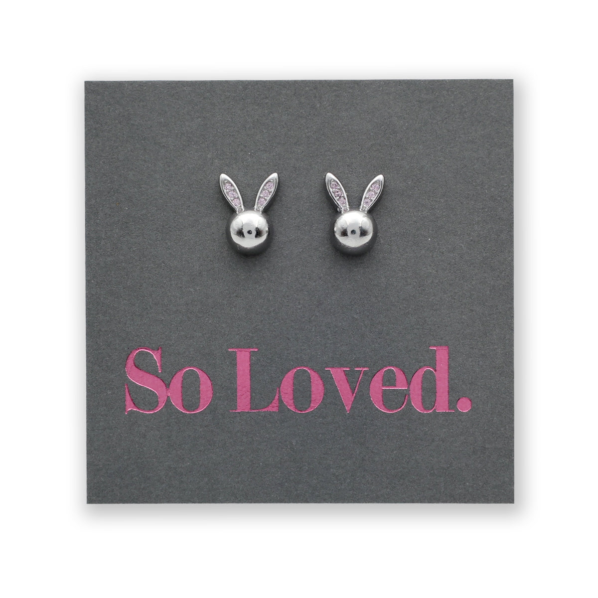 PINK COLLECTION - Sterling Silver Earring Studs + Pink CZ - So Loved - Rabbit Face (9614-R)