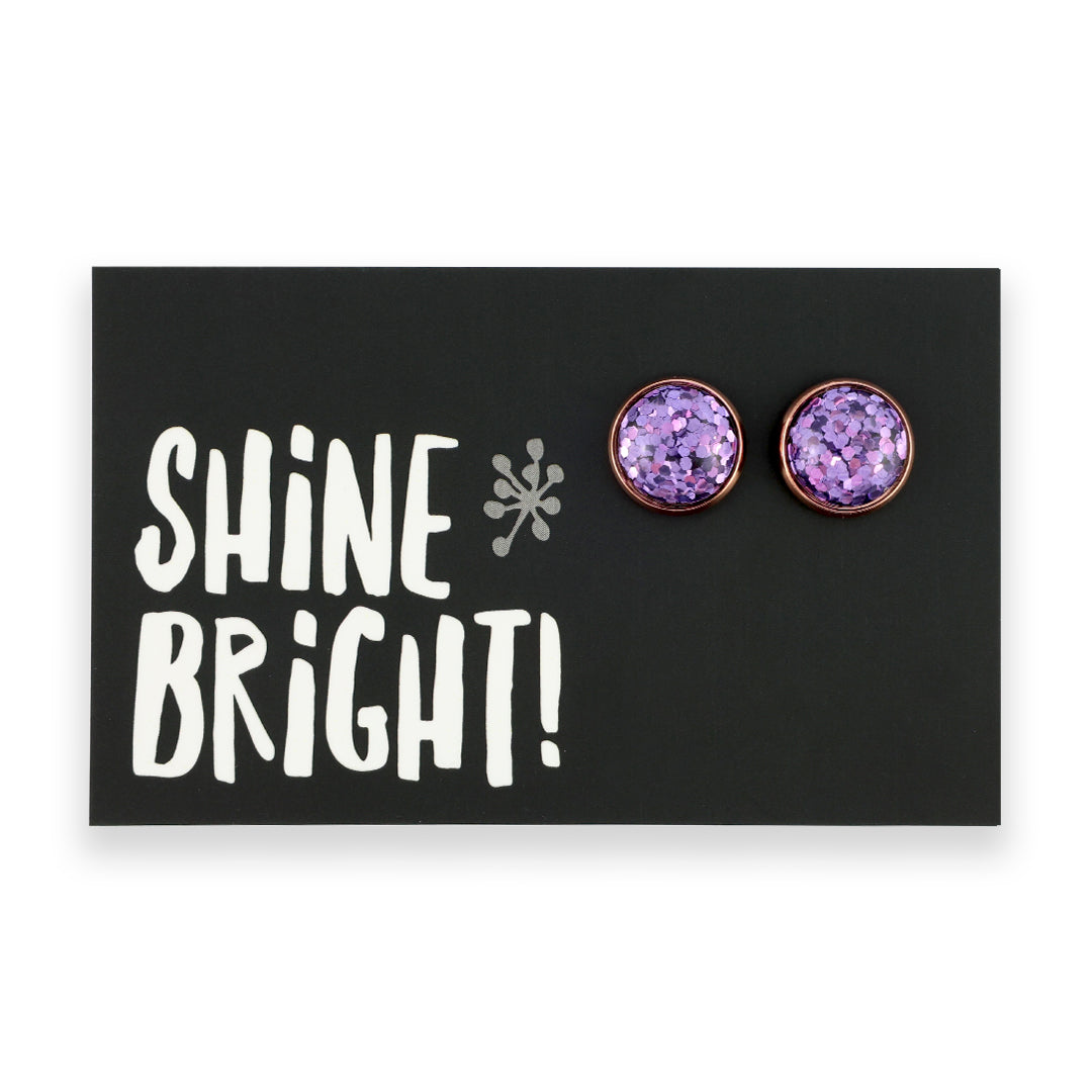 SPARKLEFEST - Shine Bright! - Rose Gold 12mm Circle Studs - Purple Glitter (11853)