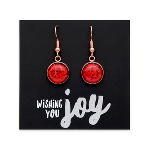 SPARKLEFEST - Wishing You Joy - Stainless Steel Rose Gold Dangles - Red Glitter (12343)