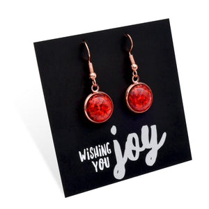 SPARKLEFEST - Wishing You Joy - Stainless Steel Rose Gold Dangles - Red Glitter (12343)