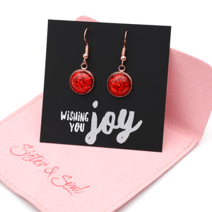 SPARKLEFEST - Wishing You Joy - Stainless Steel Rose Gold Dangles - Red Glitter (12343)