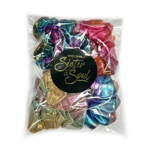 Sparkly Metallic Rainbow SCRUNCHIES 4 pack - Sparkle Pack (S09)