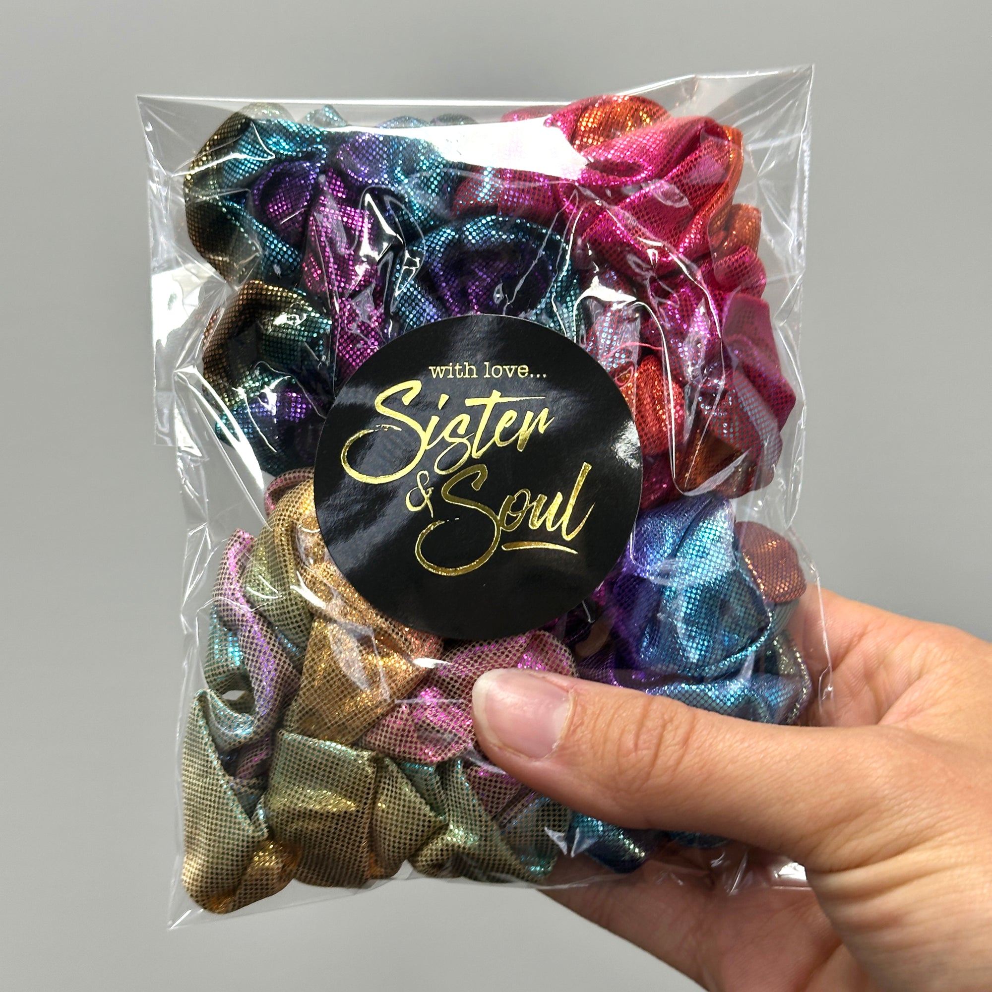 Sparkly Metallic Rainbow SCRUNCHIES 4 pack - Sparkle Pack (S09)