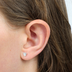 Clear Crystal Hearts - Sterling Silver Studs + CZ crystal - She Leaves A Little Sparkle (8109-R)