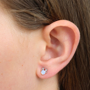 Rudolph's Snowy Nose - Tiny Sterling Silver & Opalite Ball Studs - (9405-F)