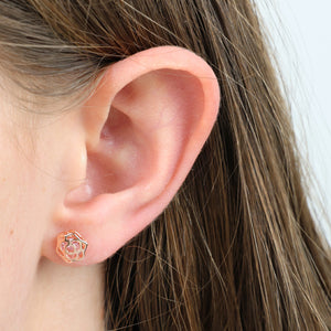 Rose Shaped Stud - Sterling Silver 18k Rose Gold Studs + Pink CZ Crystal - So Loved (9814)