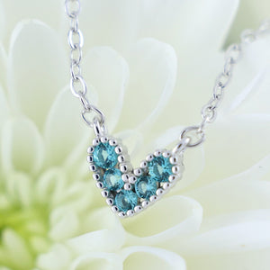 Premium Fine Necklace - Sterling Silver with Teal Heart + CZ - Strong Beautiful Courageous (2102-R)