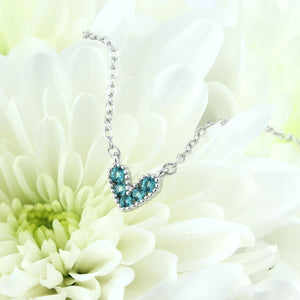 Premium Fine Necklace - Sterling Silver with Teal Heart + CZ - Strong Beautiful Courageous (2102-R)