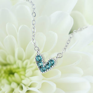 Premium Fine Necklace - Sterling Silver with Teal Heart + CZ - Strong Beautiful Courageous (2102-R)