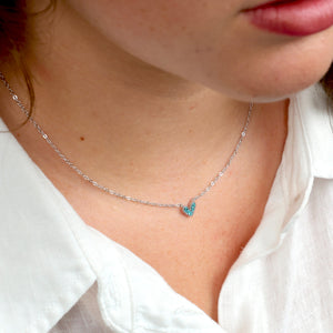 Premium Fine Necklace - Sterling Silver with Teal Heart + CZ - Strong Beautiful Courageous (2102-R)