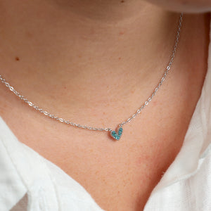 Premium Fine Necklace - Sterling Silver with Teal Heart + CZ - Strong Beautiful Courageous (2102-R)