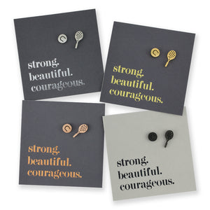 Stainless Steel Earring Studs - Strong Beautiful Courageous - TENNIS ANYONE?