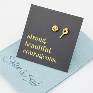 Stainless Steel Earring Studs - Strong Beautiful Courageous - TENNIS ANYONE?