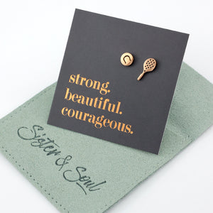 Stainless Steel Earring Studs - Strong Beautiful Courageous - TENNIS ANYONE?