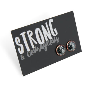 Black & White Collection - Strong & Courageous - Rose Gold 12mm Circle Studs - Ebony Bloom (12314)