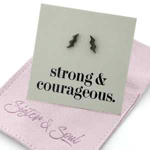 Stainless Steel Earring Studs - Strong & Courageous - LIGHTNING BOLTS