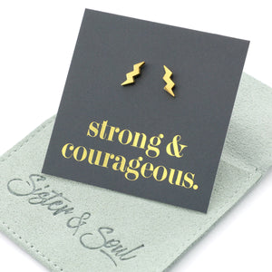 Stainless Steel Earring Studs - Strong & Courageous - LIGHTNING BOLTS