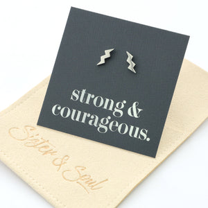 Stainless Steel Earring Studs - Strong & Courageous - LIGHTNING BOLTS