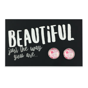 PINK COLLECTION - Beautiful Just The Way You Are  - Bright Silver 12mm Circle Studs - Sweet Blooms (11225)