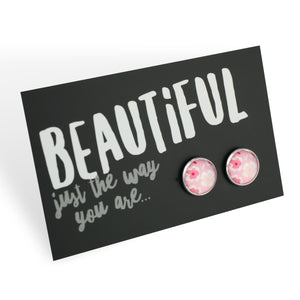 PINK COLLECTION - Beautiful Just The Way You Are  - Bright Silver 12mm Circle Studs - Sweet Blooms (11225)