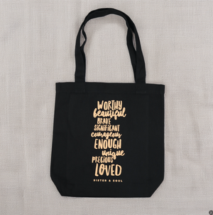 WORTHY BEAUTIFUL BRAVE - Canvas Tote Bag - Charcoal (B403)