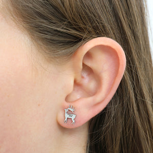 Stainless Steel Earring Studs - Joy Peace Love - STANDING REINDEER