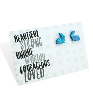 RESIN ACRYLIC BUNNY STUDS - Beautiful Strong Unique - Teal Blue Swirl (9503)