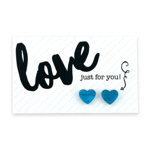 RESIN ACRYLIC HEART STUDS - Love Just For You - Teal Blue Swirl (11851)