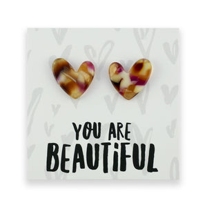 RESIN HEART STUDS - You Are Beautiful - Toffee (11334)