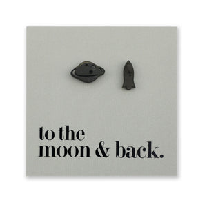 Stainless Steel Earring Studs - To the Moon and Back - ROCKET & PLANET