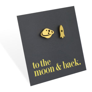 Stainless Steel Earring Studs - To the Moon and Back - ROCKET & PLANET