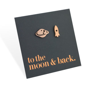 Stainless Steel Earring Studs - To the Moon and Back - ROCKET & PLANET