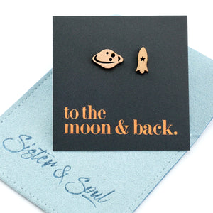 Stainless Steel Earring Studs - To the Moon and Back - ROCKET & PLANET