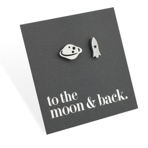 Stainless Steel Earring Studs - To the Moon and Back - ROCKET & PLANET