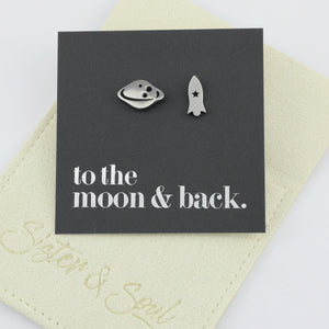 Stainless Steel Earring Studs - To the Moon and Back - ROCKET & PLANET