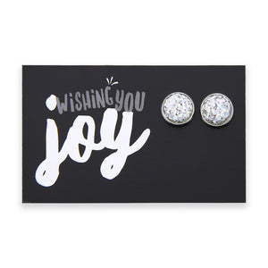 SPARKLEFEST - Wishing You Joy - Bright Silver 12mm Circle Studs - Silver Gloss Glitter Resin (8805)