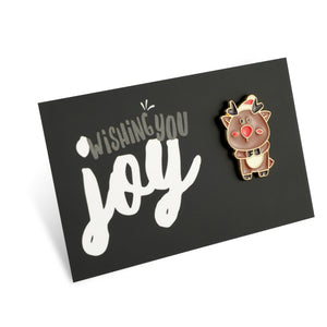 Lovely Pins! Wishing you Joy - Cute Reindeer Enamel Badge Pin - (10233)