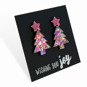 Acrylic & Resin Dangles - 'Wishing You Joy' -  Pink Sparkle Christmas Tree (11241)