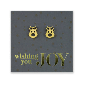 Stainless Steel Earring Studs - Wishing You Joy - CUTE RUDOLPH FACE