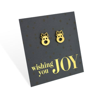 Stainless Steel Earring Studs - Wishing You Joy - CUTE RUDOLPH FACE