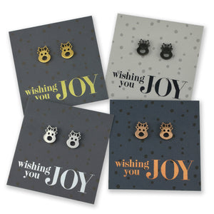 Stainless Steel Earring Studs - Wishing You Joy - CUTE RUDOLPH FACE